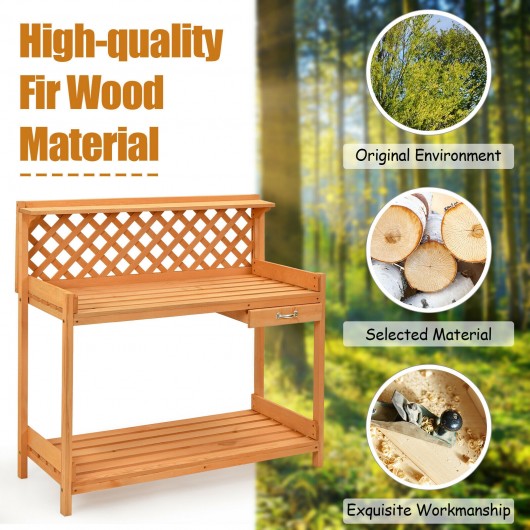 Garden Wood Work Potting Bench Station with Hook
