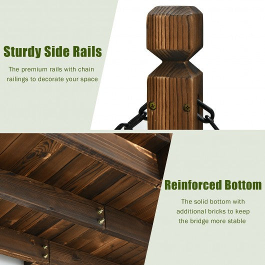 5 ft Wooden Garden Bridge Arc Footbridge Stained Finish Walkway with Safety Rails