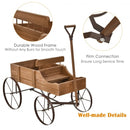 Wooden Wagon Plant Bed With Wheel for Garden Yard-Brown