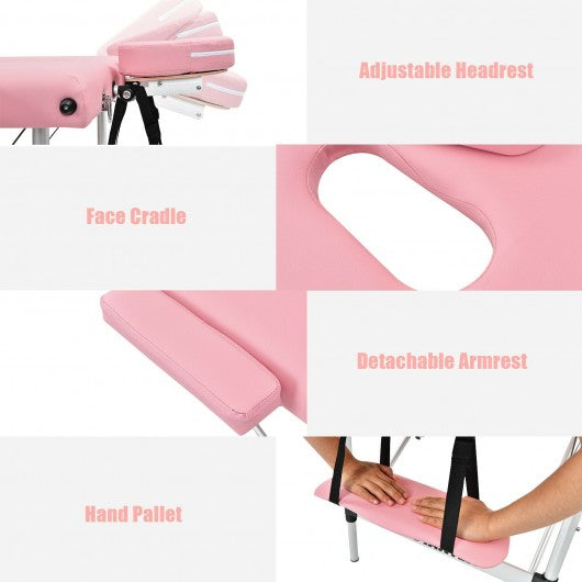 84'' L Portable Adjustable Massage Bed with Carry Case for Facial Salon Spa -Pink