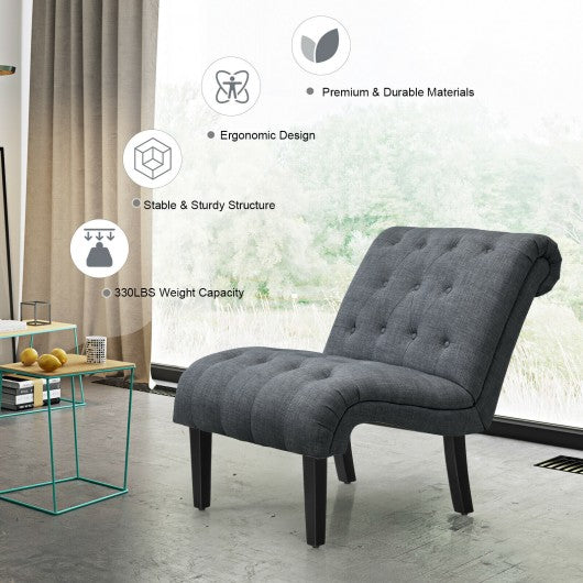 Upholstered Tufted Lounge Chair with Wood Leg-Dark Gray