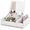 Compact Bay Window Makeup Dressing Table with Flip-Top Mirror-White