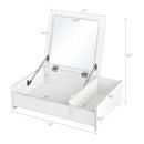 Compact Bay Window Makeup Dressing Table with Flip-Top Mirror-White
