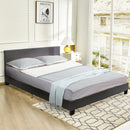 Queen Upholstered Platform Bed Frame with Linen Headboard Wood Slat-Gray
