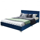 Queen Tufted Upholstered Platform Bedstead Flannel Headboard-Navy