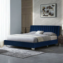 Queen Tufted Upholstered Platform Bedstead Flannel Headboard-Navy