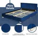 Queen Tufted Upholstered Platform Bedstead Flannel Headboard-Navy