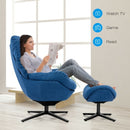 Modern Swivel Rocking Chair and Ottoman Set with Aluminum Alloy Base-Blue