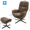 Modern Swivel Rocking Chair and Ottoman Set with Aluminum Alloy Base-Coffee