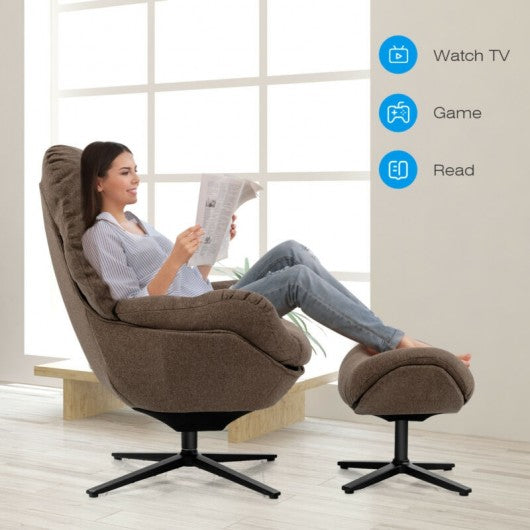 Modern Swivel Rocking Chair and Ottoman Set with Aluminum Alloy Base-Coffee