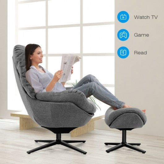 Modern Swivel Rocking Chair and Ottoman Set with Aluminum Alloy Base-Gray