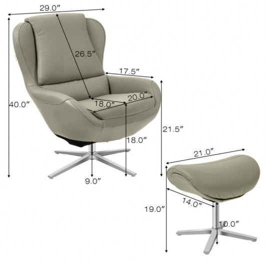 Swivel Top Grain Leather Lounge Armchair Rocking Chair with Ottoman-Gray