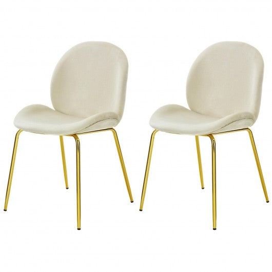 Set of 2 Velvet Accent Chairs with Gold Metal Legs-Beige