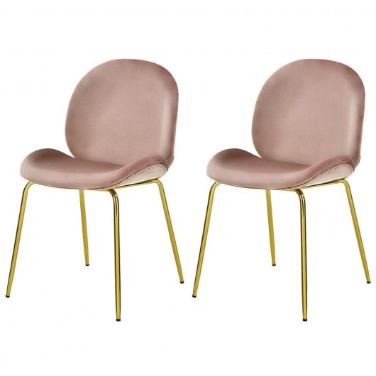 Set of 2 Velvet Accent Chairs with Gold Metal Legs-Pink