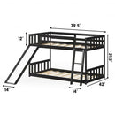 Twin over Twin Bunk Wooden Low Bed with Slide Ladder for Kids-Espresso