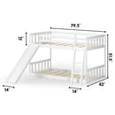 Twin over Twin Bunk Wooden Low Bed with Slide Ladder for Kids-White