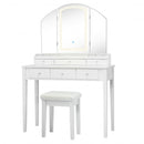 Vanity Table Stool Set with Large Tri-folding Lighted Mirror-White