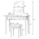 Vanity Table Set with Lighted Mirror for Bedroom and Dressing Room-White