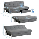 Convertible Futon Sofa Bed Adjustable Couch Sleeper with Two Drawers Grey