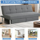 Convertible Futon Sofa Bed Adjustable Couch Sleeper with Two Drawers Grey