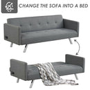 Convertible Futon Sofa Bed Folding Recliner with USB Ports and Power Strip-Gray