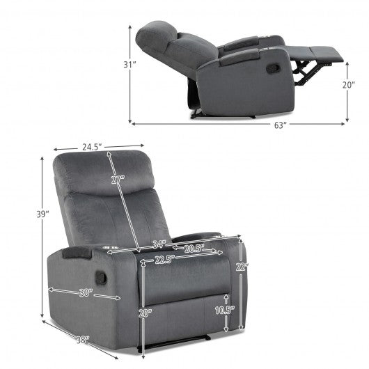 Recliner Chair Single Sofa Lounger with Arm Storage and Cup Holder for Living Room-Gray