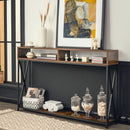 Console Table with Open Shelf and Storage Compartments Steel Frame-Brown