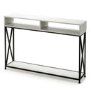 Console Table with Open Shelf and Storage Compartments Steel Frame-White
