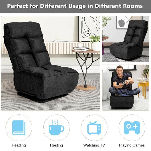 Swivel Folding Floor Gaming Chair with 6 Adjustable Positions  and Metal Base-Black