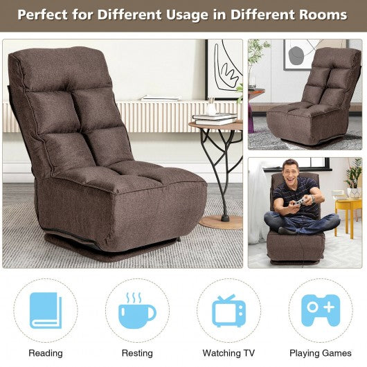 Swivel Folding Floor Gaming Chair with 6 Adjustable Positions  and Metal Base-Coffee