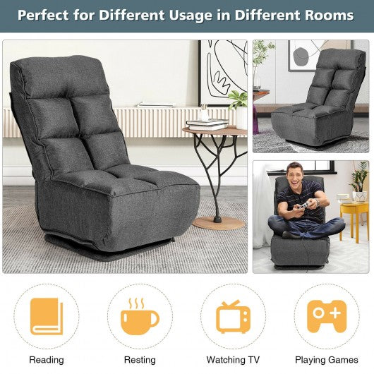 Swivel Folding Floor Gaming Chair with 6 Adjustable Positions  and Metal Base-Gray