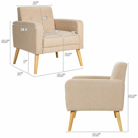 Modern Accent Chair Upholstered Linen Armchair with Rubber Wood Legs-Beige