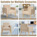 Modern Accent Chair Upholstered Linen Armchair with Rubber Wood Legs-Beige