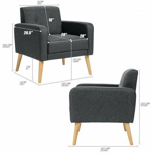 Modern Accent Chair Upholstered Linen Armchair with Rubber Wood Legs-Gray