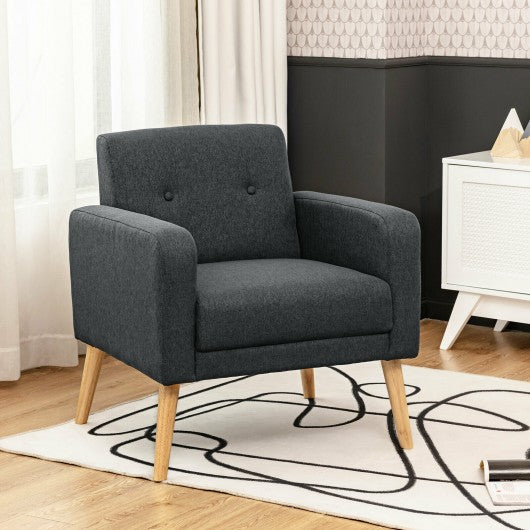 Modern Accent Chair Upholstered Linen Armchair with Rubber Wood Legs-Gray