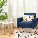 Modern Accent Chair Upholstered Linen Armchair with Rubber Wood Legs-Navy
