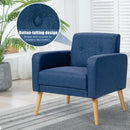 Modern Accent Chair Upholstered Linen Armchair with Rubber Wood Legs-Navy