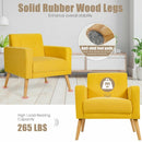Modern Accent Chair Upholstered Linen Armchair with Rubber Wood Legs-Yellow