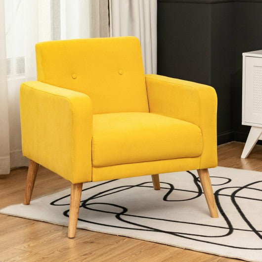 Modern Accent Chair Upholstered Linen Armchair with Rubber Wood Legs-Yellow