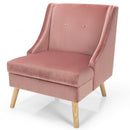 Velvet Wingback Armchair with Rubber Wood Legs-Pink