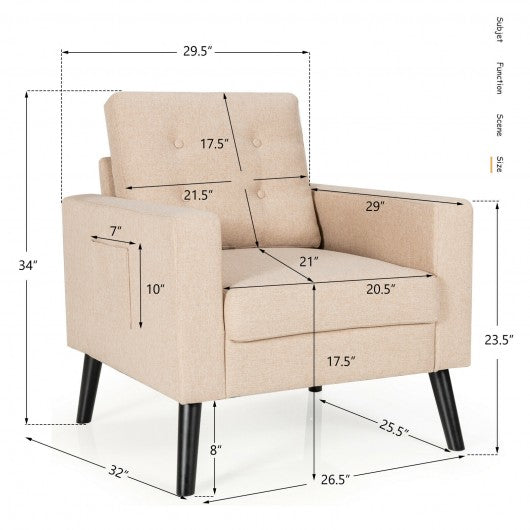 Modern Tufted Accent Chair w- Rubber Wood Legs-Beige