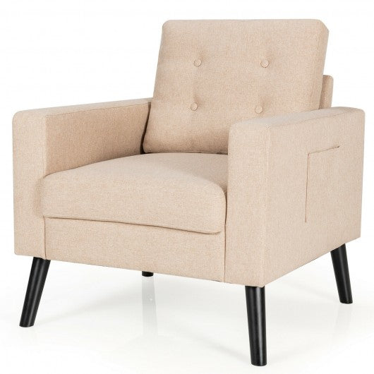 Modern Tufted Accent Chair w- Rubber Wood Legs-Beige