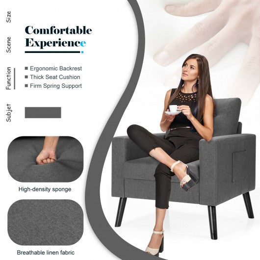 Modern Tufted Accent Chair w- Rubber Wood Legs-Gray
