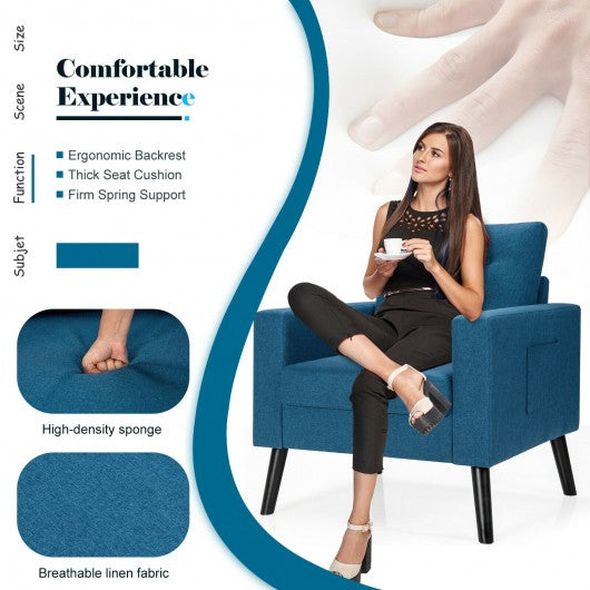 Modern Tufted Accent Chair w- Rubber Wood Legs-Blue