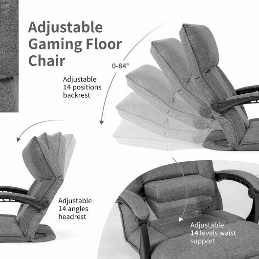 14-Position Floor Chair Lazy Sofa with Adjustable Back Headrest Waist-Gray