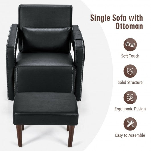 Modern Berber Fleece Single Sofa Chair with Ottoman and Waist Pillow-Black