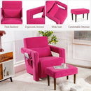 Modern Berber Fleece Single Sofa Chair with Ottoman and Waist Pillow-Red