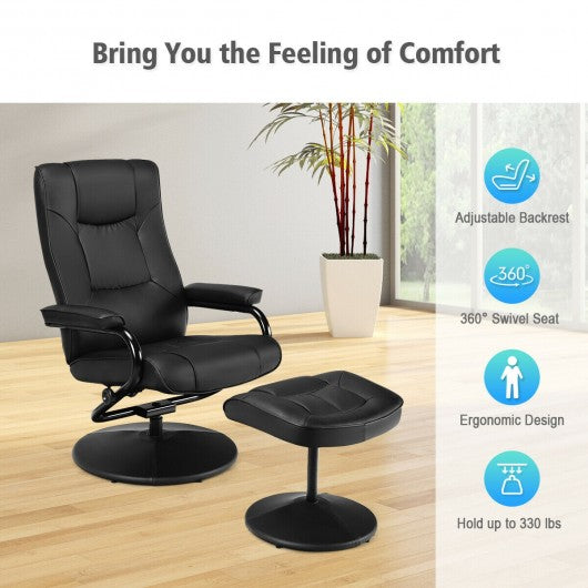 Swivel Lounge Chair Recliner with Ottoman-Black