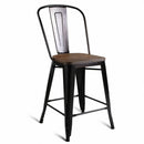Copper Barstool Set of 2 Metal Wood Counter Chairs with Wood Top and High Backrest