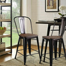 Copper Barstool Set of 2 Metal Wood Counter Chairs with Wood Top and High Backrest